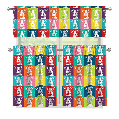 Cute Boston Terrier Faces Print 3 Piece Kitchen Curtains