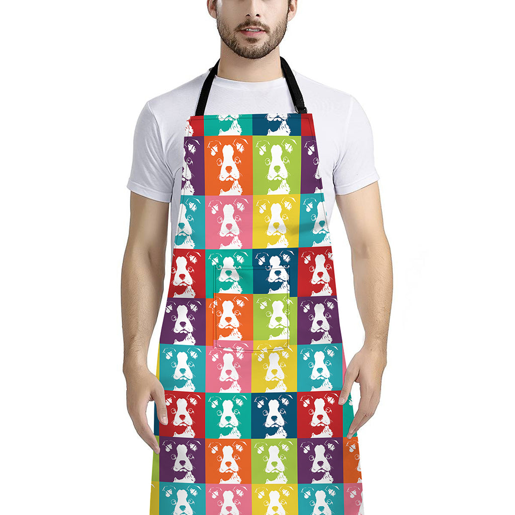 Cute Boston Terrier Faces Print Bib Apron With Pocket