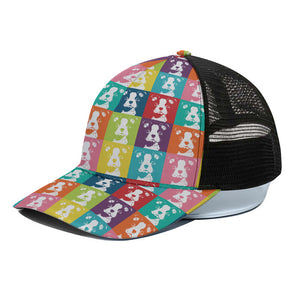 Cute Boston Terrier Faces Print Black Mesh Trucker Cap