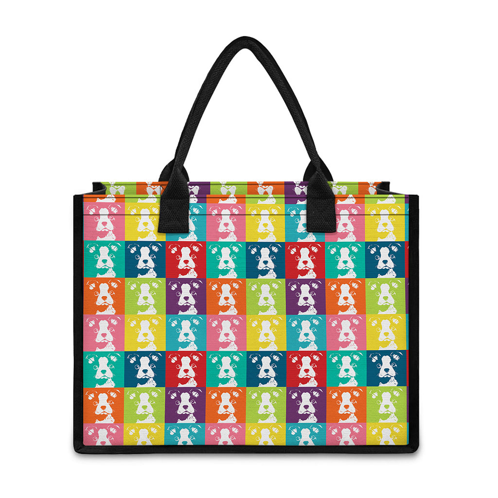 Cute Boston Terrier Faces Print Canvas Tote Bag