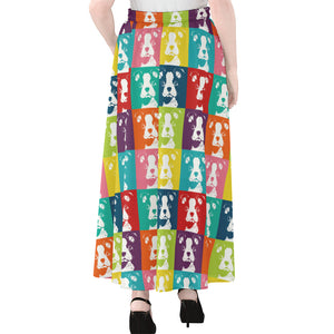 Cute Boston Terrier Faces Print Chiffon Maxi Skirt