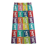 Cute Boston Terrier Faces Print Cotton Front Slit Maxi Skirt