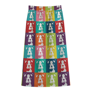 Cute Boston Terrier Faces Print Cotton Front Slit Maxi Skirt