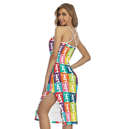 Cute Boston Terrier Faces Print Cross Back Cami Dress