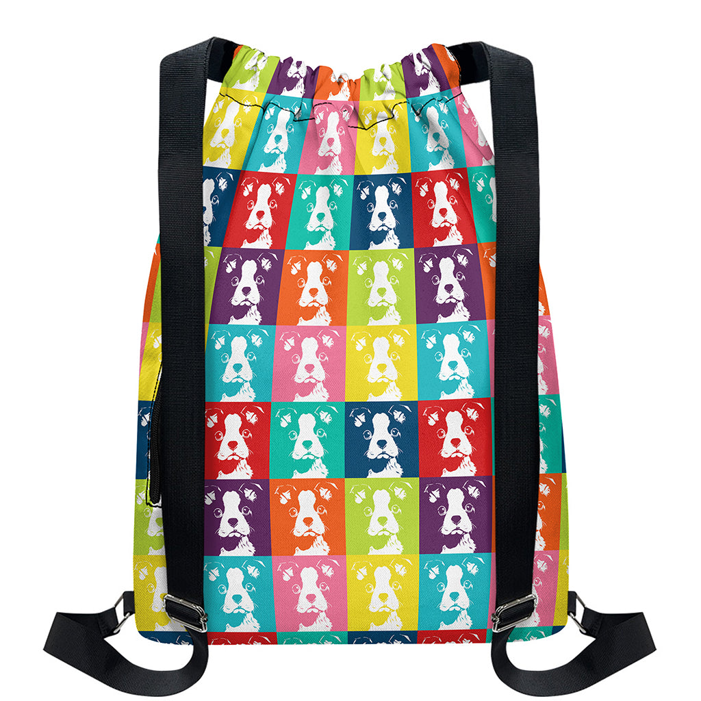 Cute Boston Terrier Faces Print Drawstring Backpack