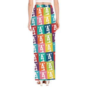 Cute Boston Terrier Faces Print High Slit Maxi Skirt