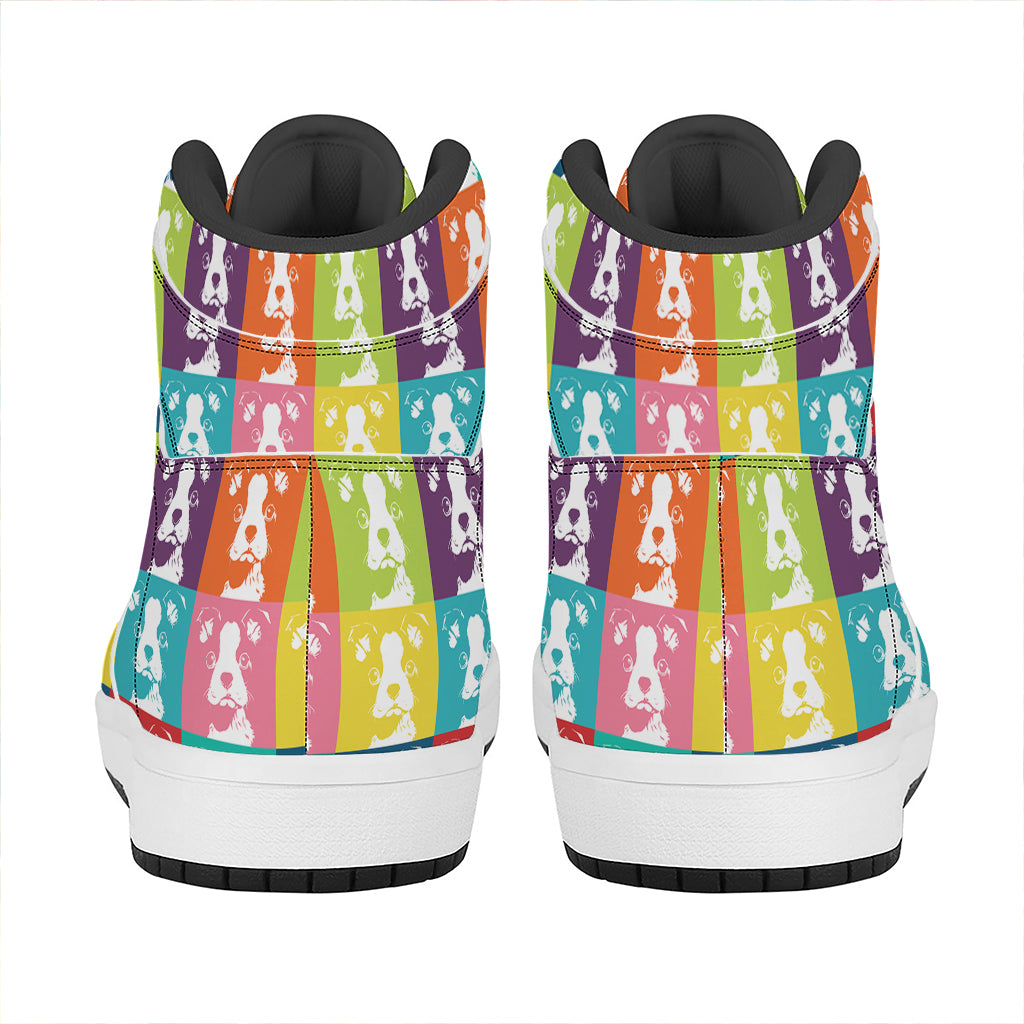 Cute Boston Terrier Faces Print High Top Leather Sneakers
