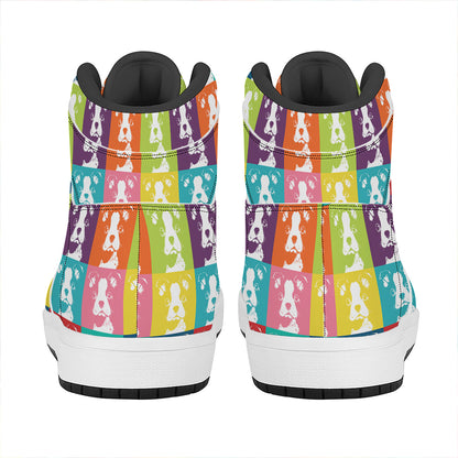 Cute Boston Terrier Faces Print High Top Leather Sneakers