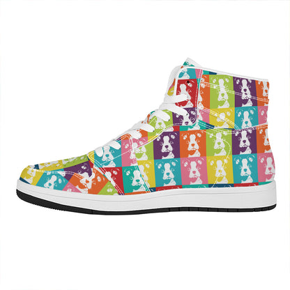 Cute Boston Terrier Faces Print High Top Leather Sneakers