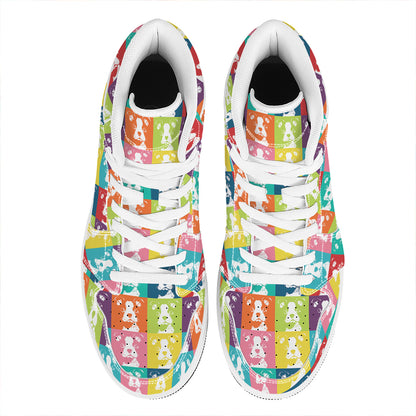 Cute Boston Terrier Faces Print High Top Leather Sneakers
