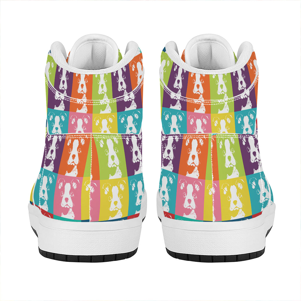 Cute Boston Terrier Faces Print High Top Leather Sneakers
