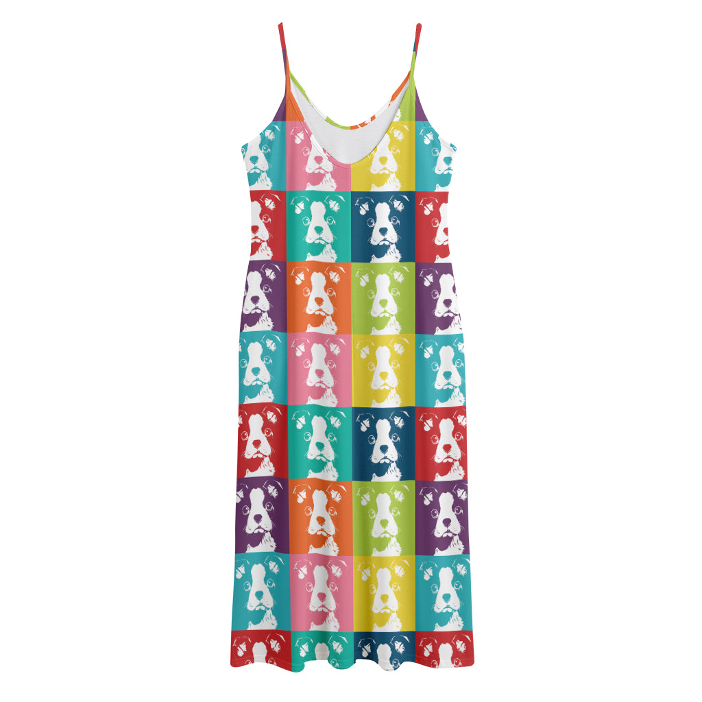 Cute Boston Terrier Faces Print Jersey Midi Cami Dress