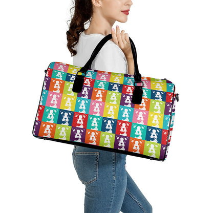 Cute Boston Terrier Faces Print Leather Duffle Bag