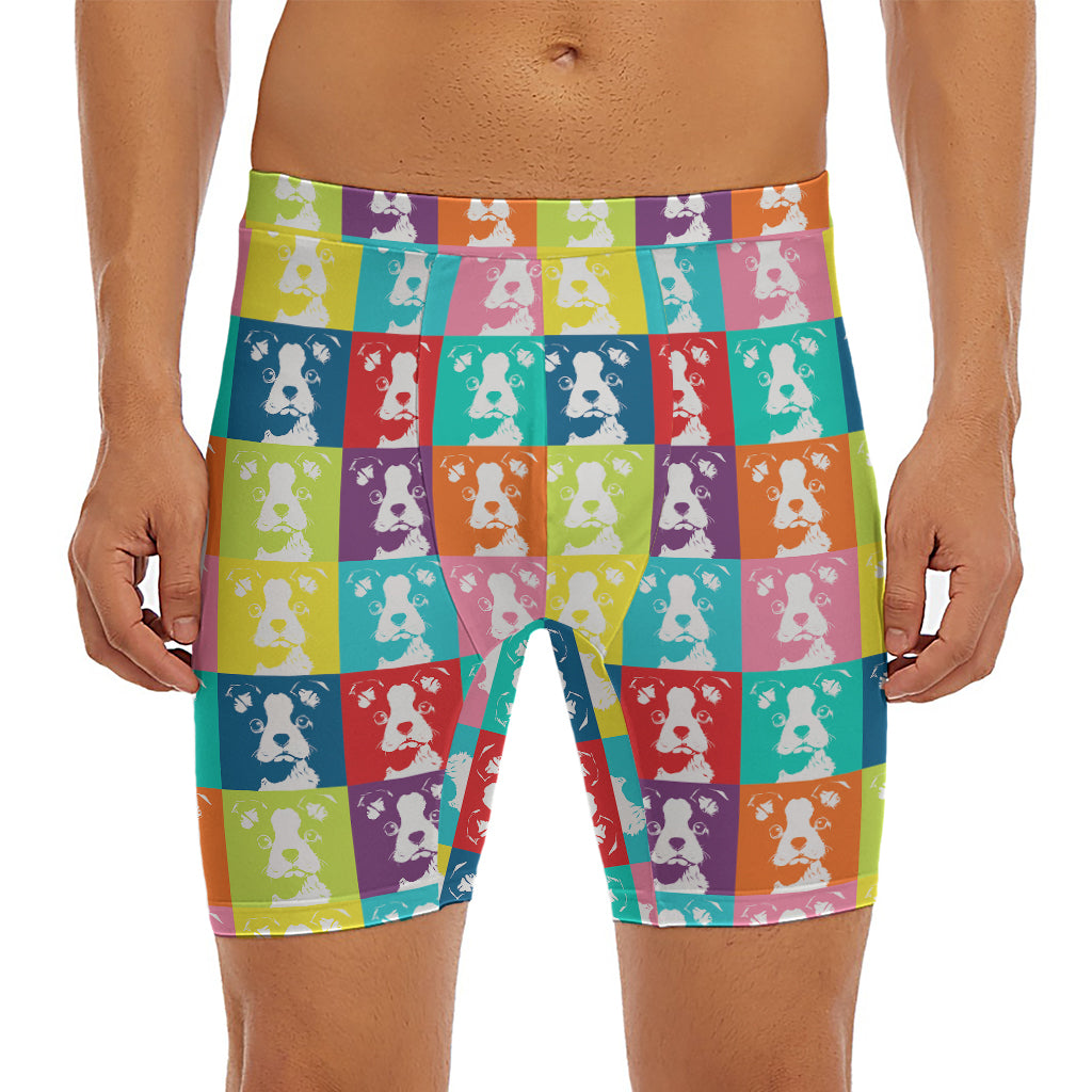 Cute Boston Terrier Faces Print Men's Long Boxer Briefs