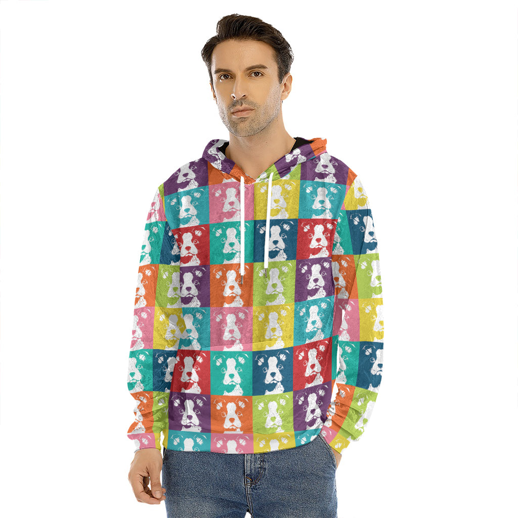 Cute Boston Terrier Faces Print Men's Velvet Pullover Hoodie