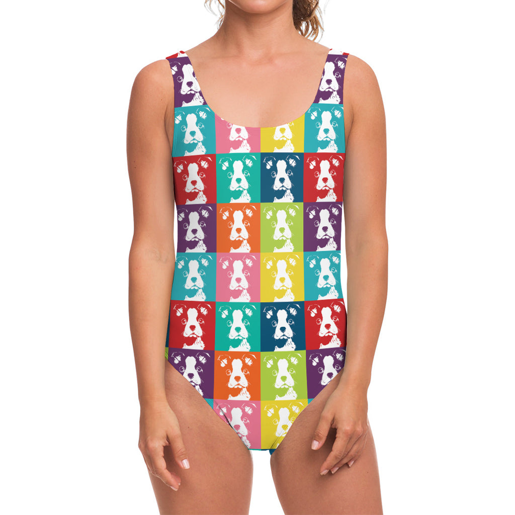 Cute Boston Terrier Faces Print One Piece Swimsuit