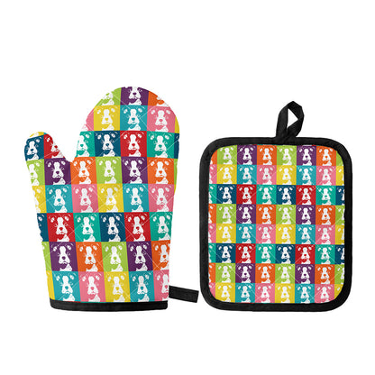 Cute Boston Terrier Faces Print Oven Mitt And Pot Holder Set
