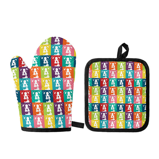 Cute Boston Terrier Faces Print Oven Mitt And Pot Holder Set