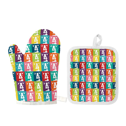 Cute Boston Terrier Faces Print Oven Mitt And Pot Holder Set