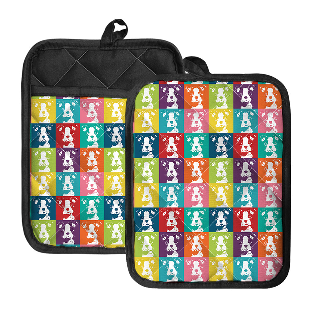 Cute Boston Terrier Faces Print Pot Holders With Pocket