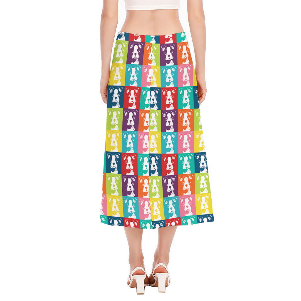 Cute Boston Terrier Faces Print Side Slit Midi Skirt