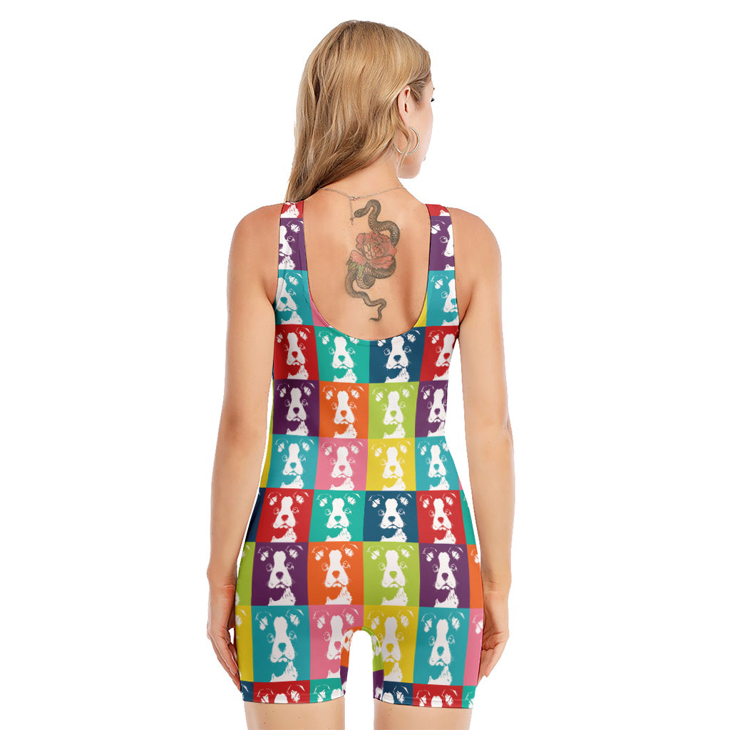 Cute Boston Terrier Faces Print Sleeveless One Piece Swimsuit