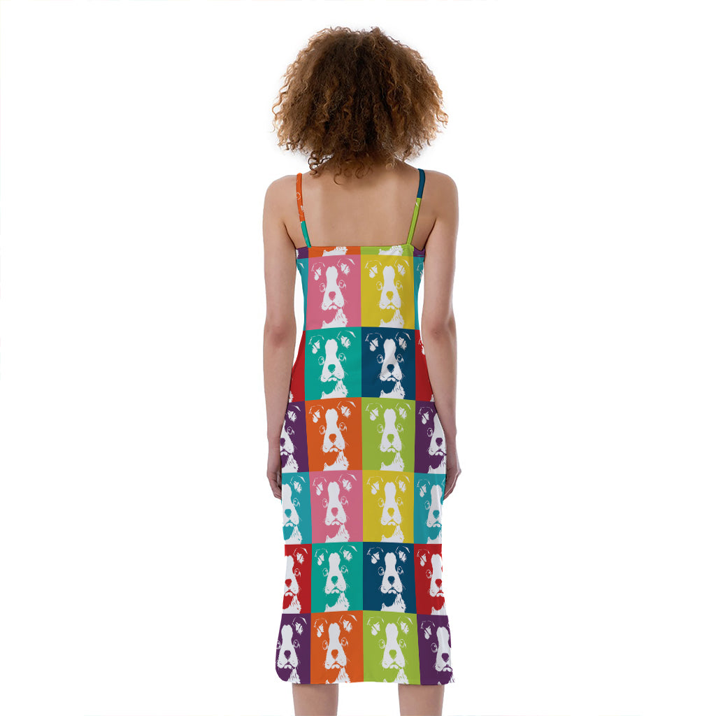 Cute Boston Terrier Faces Print Slim Fit Midi Cami Dress