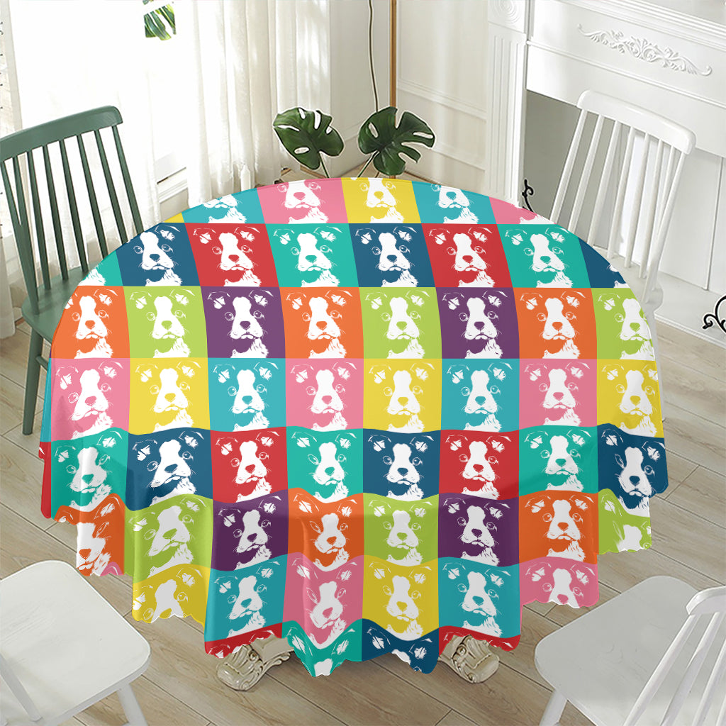 Cute Boston Terrier Faces Print Waterproof Round Tablecloth