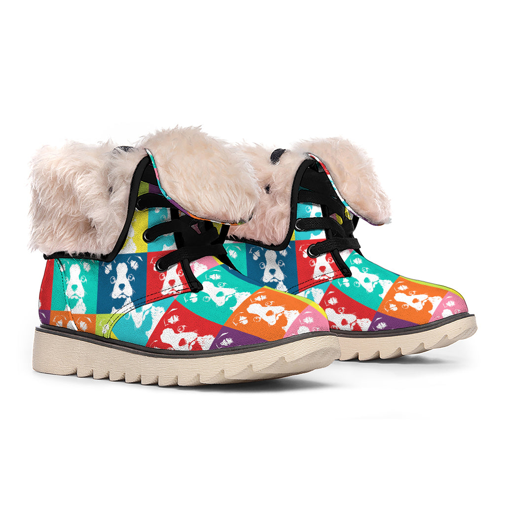 Cute Boston Terrier Faces Print Winter Boots