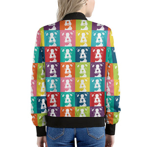 Cute Boston Terrier Faces Print Women's Bomber Jacket