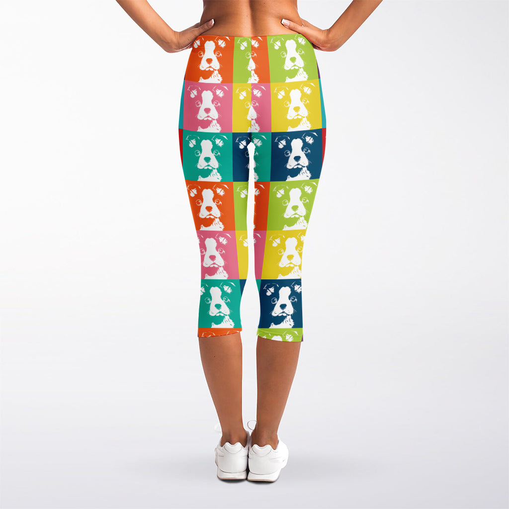 Cute Boston Terrier Faces Print Women's Capri Leggings