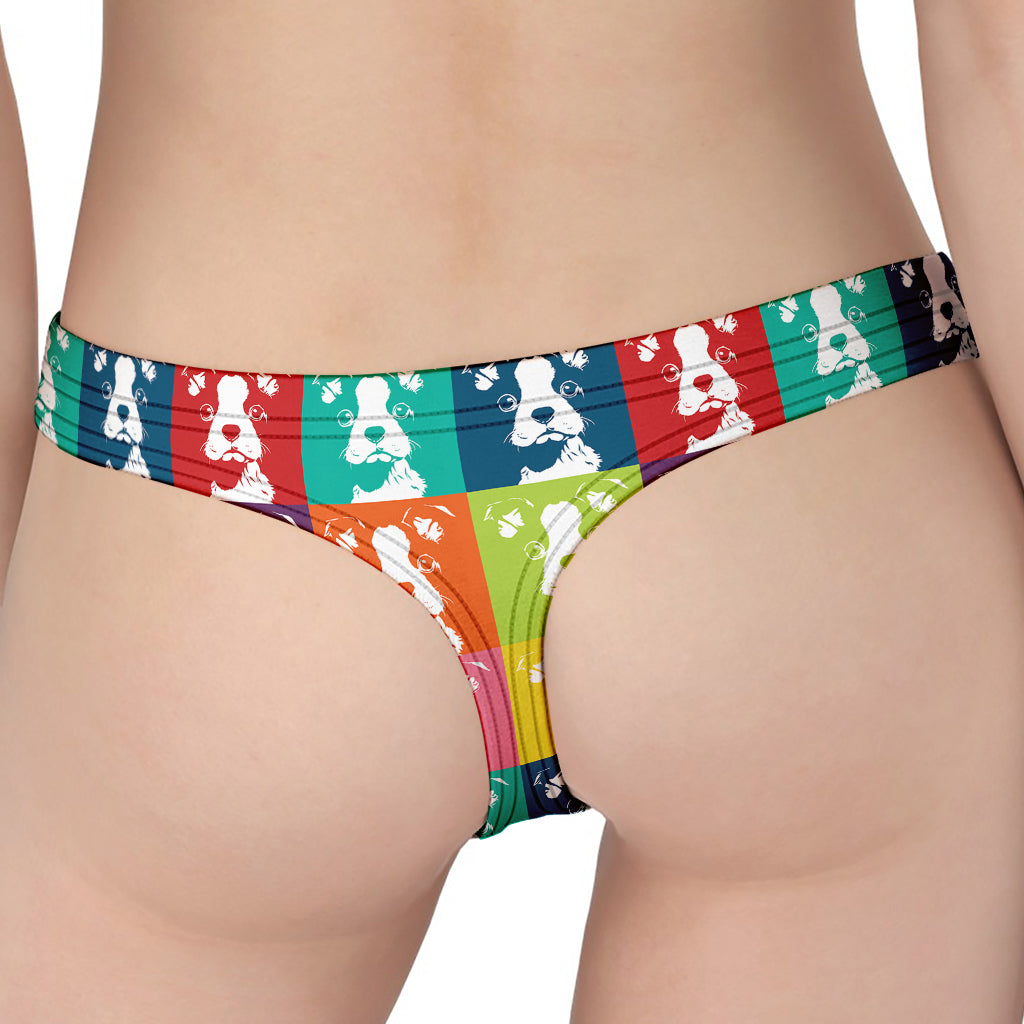 Cute Boston Terrier Faces Print Women's Thong