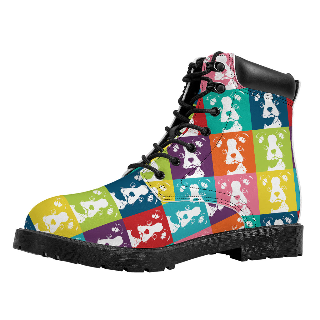 Cute Boston Terrier Faces Print Work Boots