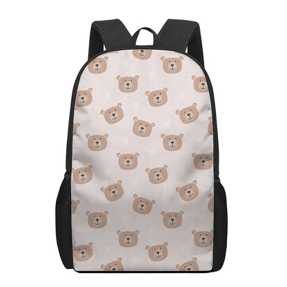 Cute Brown Bear Pattern Print 17 Inch Backpack