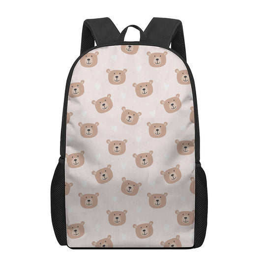Cute Brown Bear Pattern Print 17 Inch Backpack