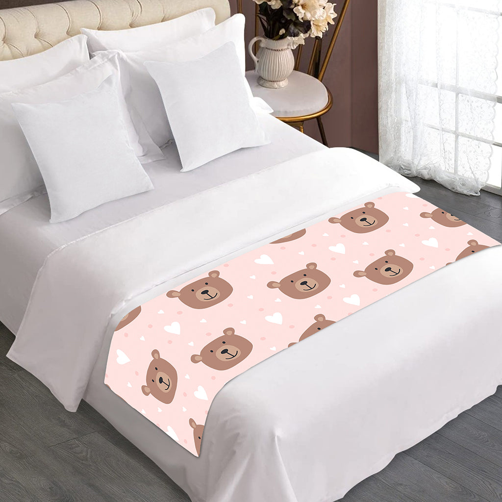 Cute Brown Bear Pattern Print Bed Runner