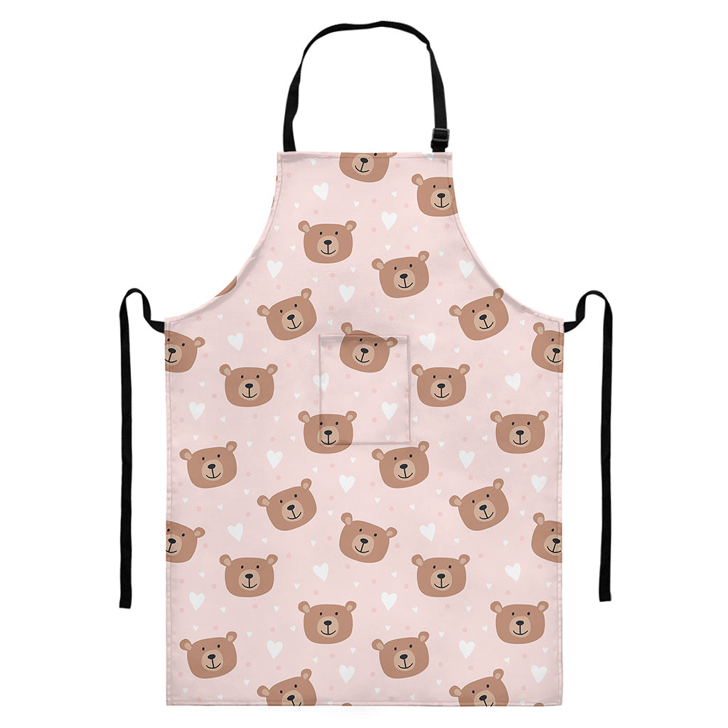 Cute Brown Bear Pattern Print Bib Apron With Pocket
