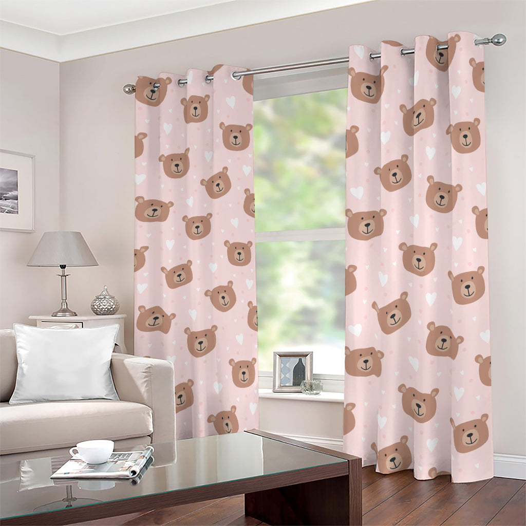 Cute Brown Bear Pattern Print Blackout Grommet Curtains