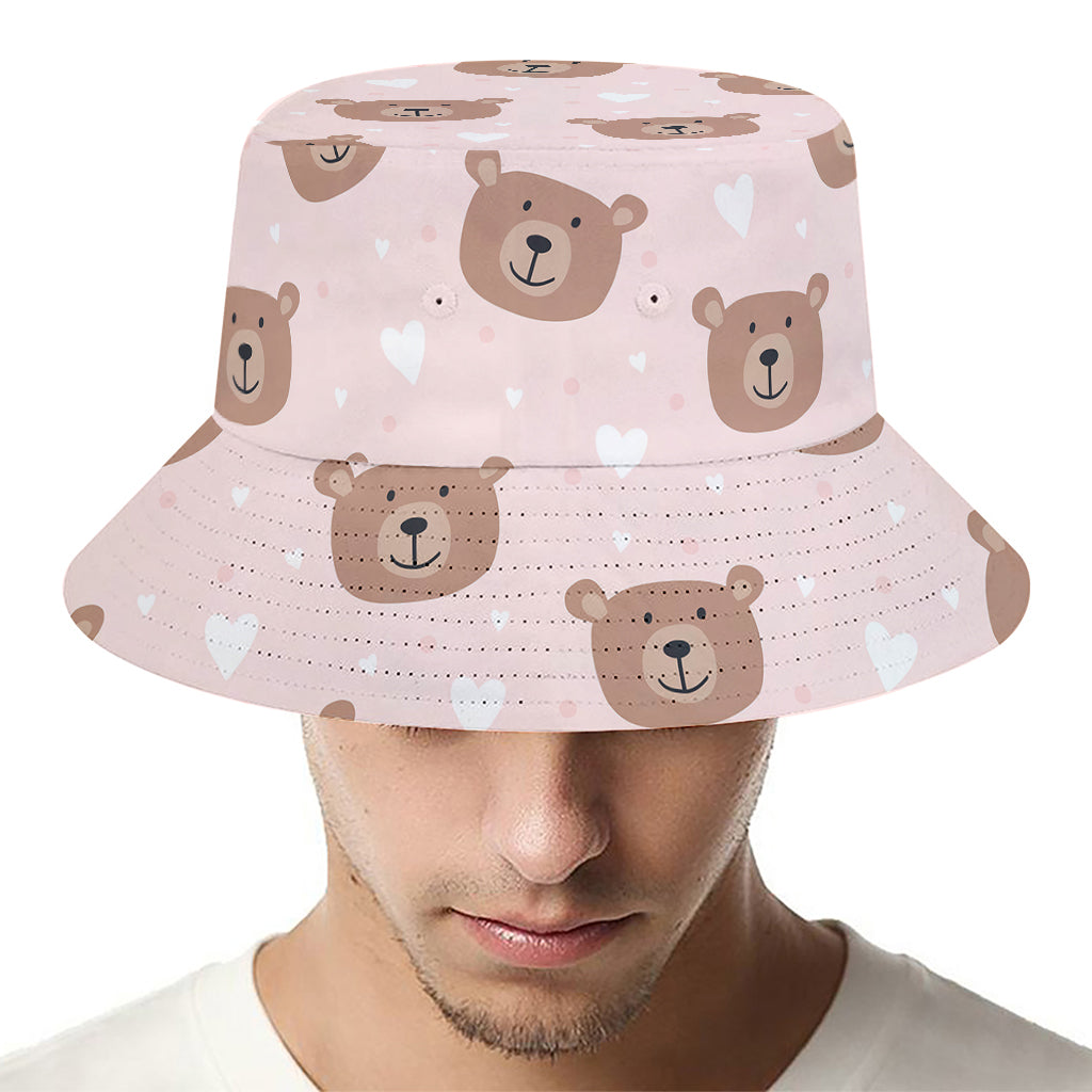 Cute Brown Bear Pattern Print Bucket Hat