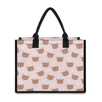 Cute Brown Bear Pattern Print Canvas Tote Bag