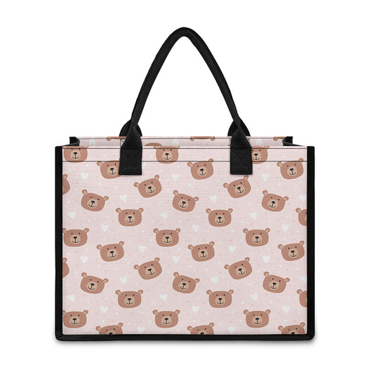 Cute Brown Bear Pattern Print Canvas Tote Bag