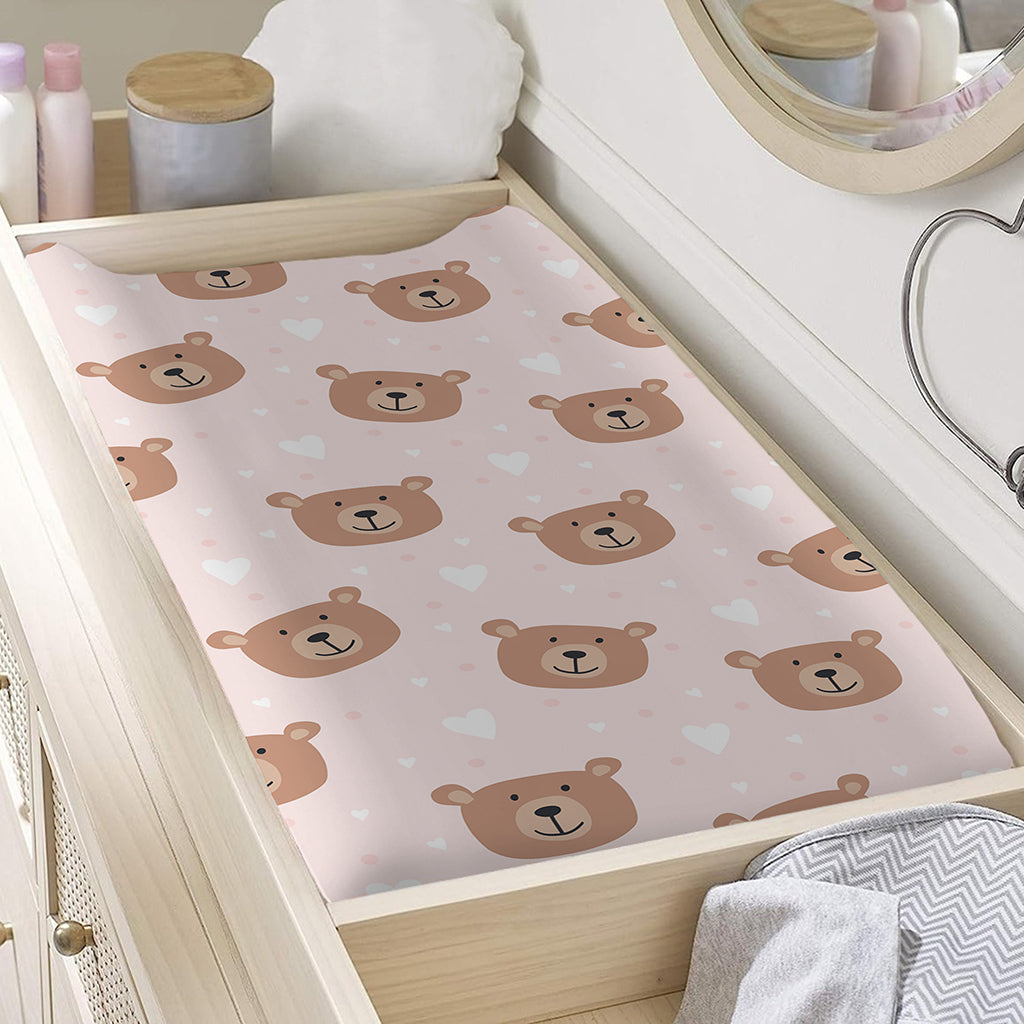Cute Brown Bear Pattern Print Changing Pad Cover