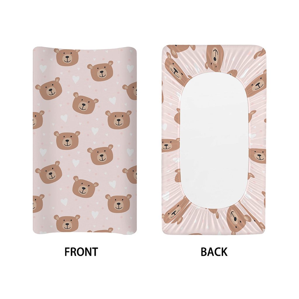 Cute Brown Bear Pattern Print Changing Pad Cover