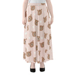 Cute Brown Bear Pattern Print Chiffon Maxi Skirt