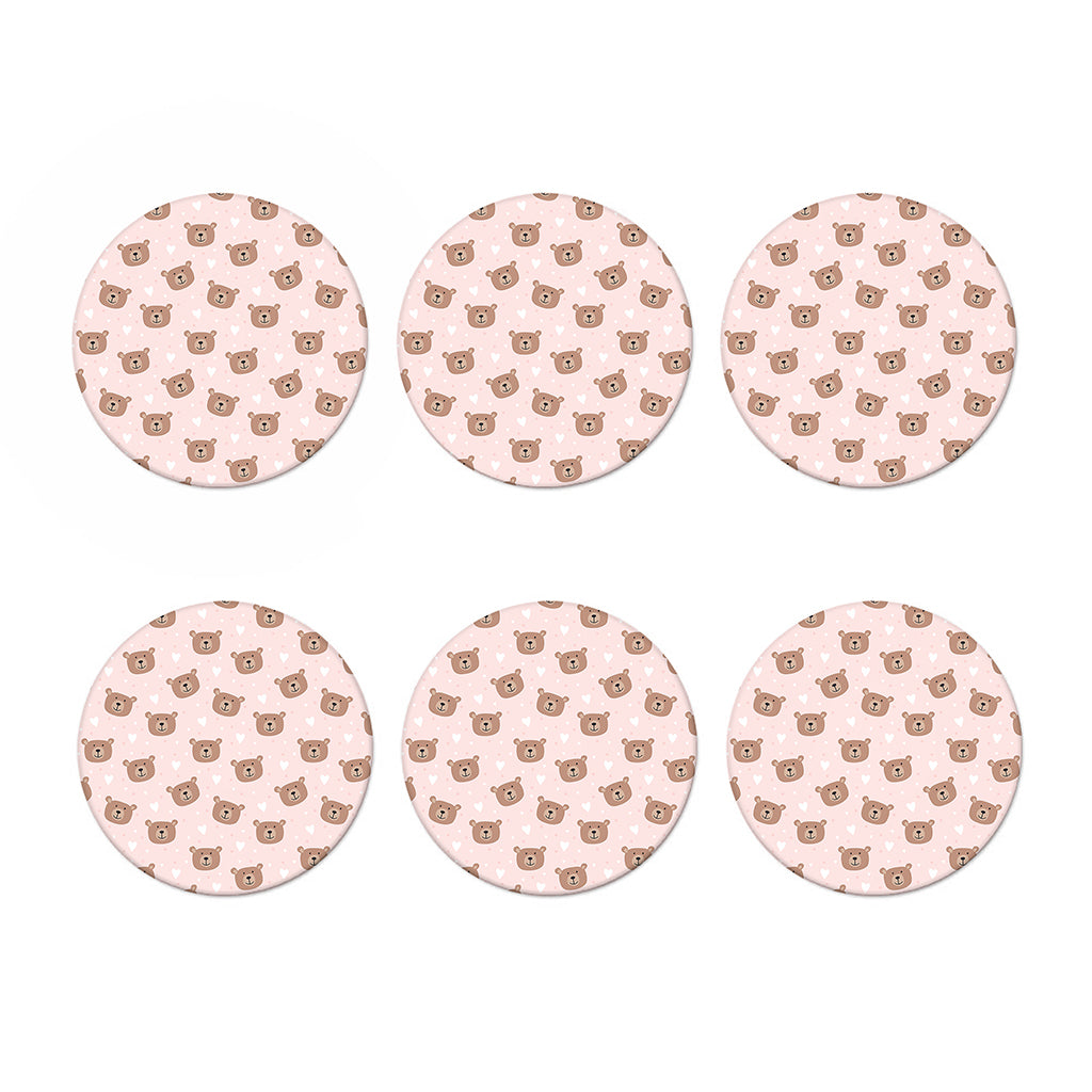 Cute Brown Bear Pattern Print Coaster Set