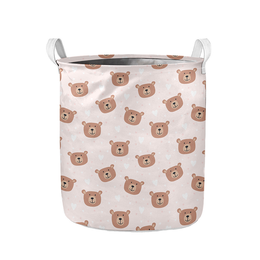 Cute Brown Bear Pattern Print Collapsible Laundry Basket