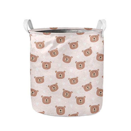 Cute Brown Bear Pattern Print Collapsible Laundry Basket