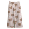 Cute Brown Bear Pattern Print Cotton Front Slit Maxi Skirt