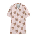 Cute Brown Bear Pattern Print Cotton Hawaiian Shirt