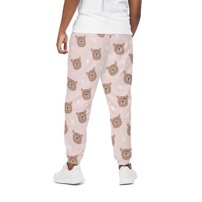 Cute Brown Bear Pattern Print Cotton Pants